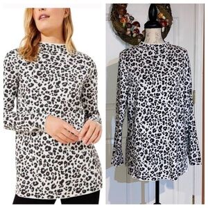 NWT Loft Animal Print Cotton Sweater Sz XLarge White Black